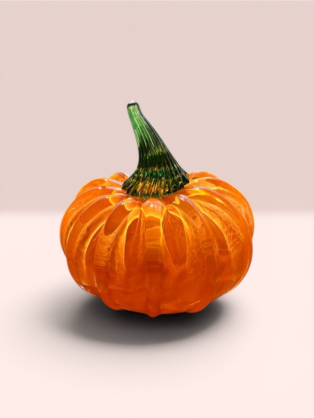 Hand-Blown Orange Glass Pumpkin with Green Stem